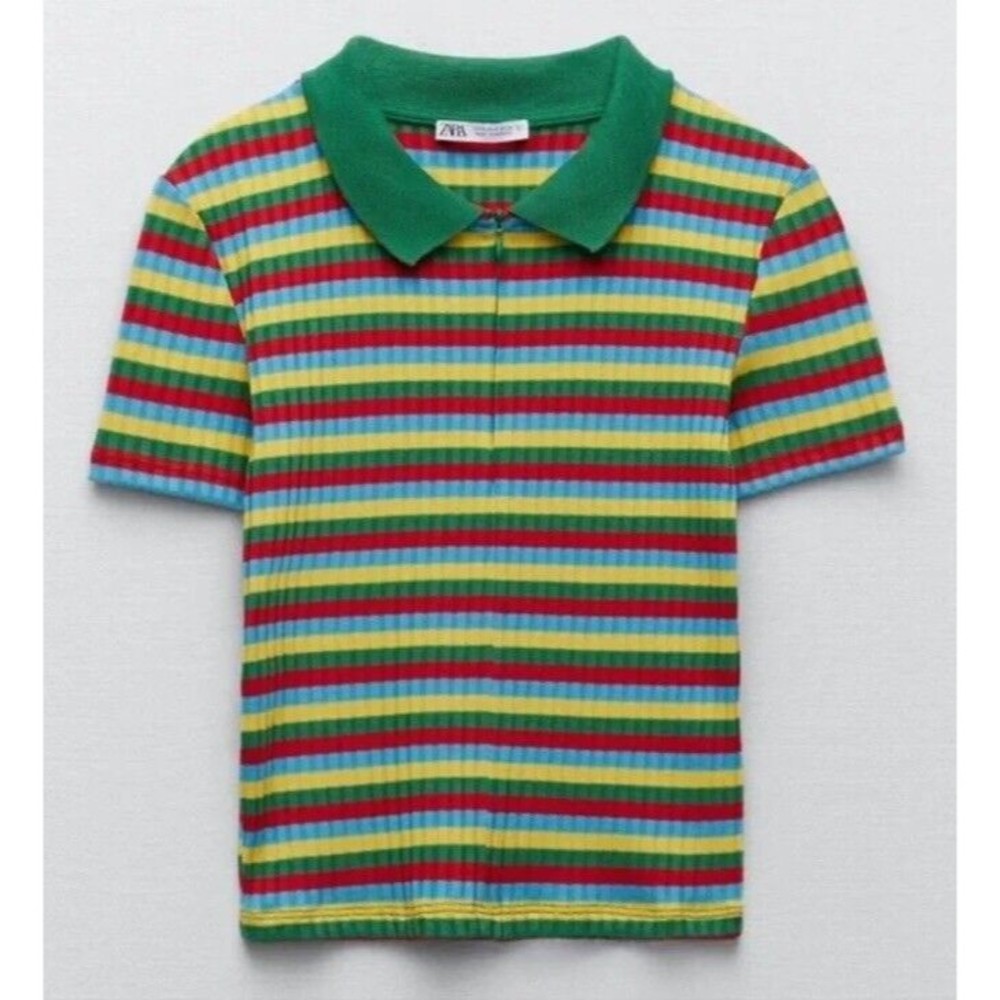 ZARA rainbow stripe stretch rib knit ZIP 1990'S Delia's 1970's style-Size Small